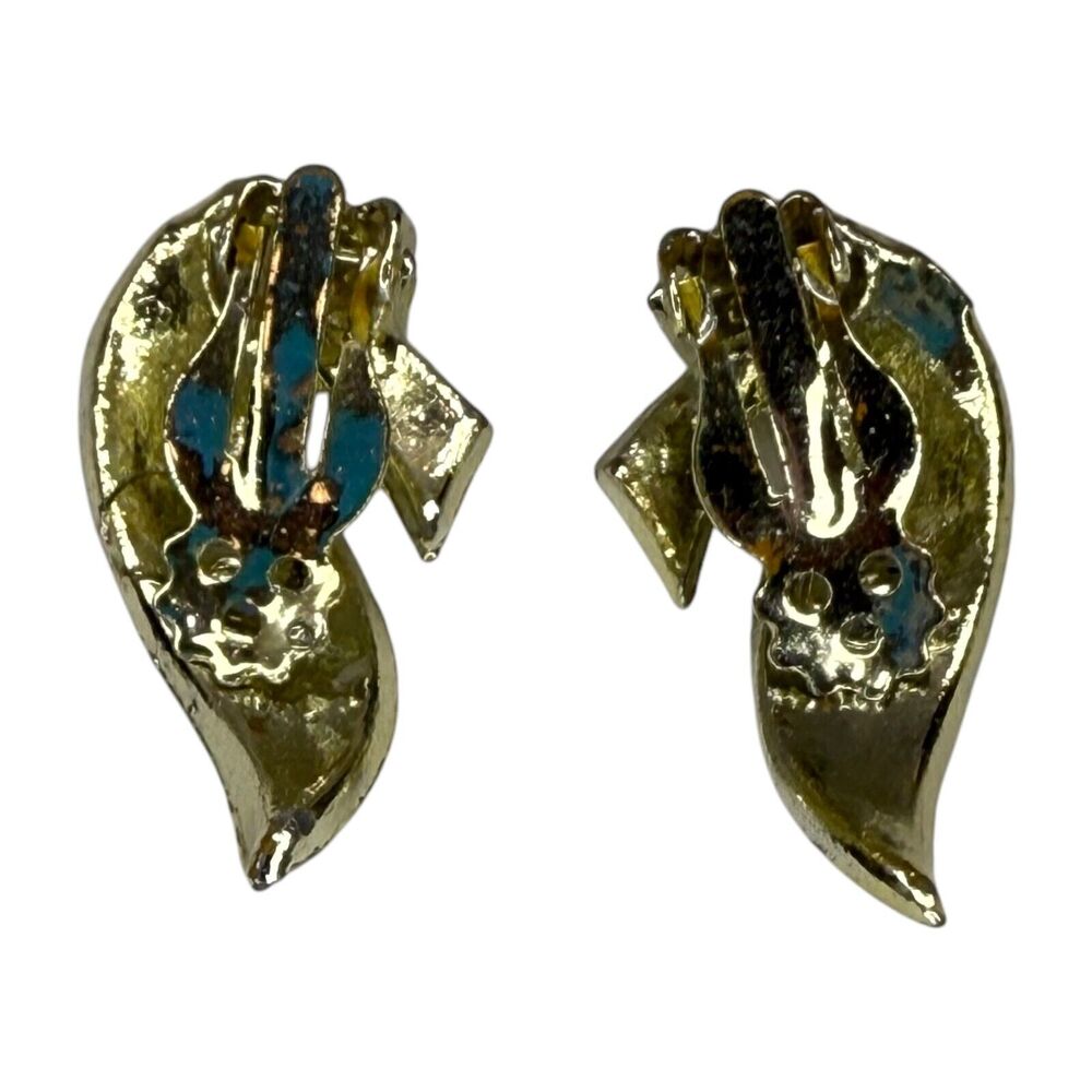 VTG Gold-Tone Textured Twisted Ribbed Clip-On Earrings Women's Elegant Jewelry - Picture 3 of 6